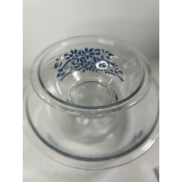 Pyrex Blue Ribbon Serving Mixing Bowl 2 Pc Set made in USA 322 325 - Picture 8 of 9